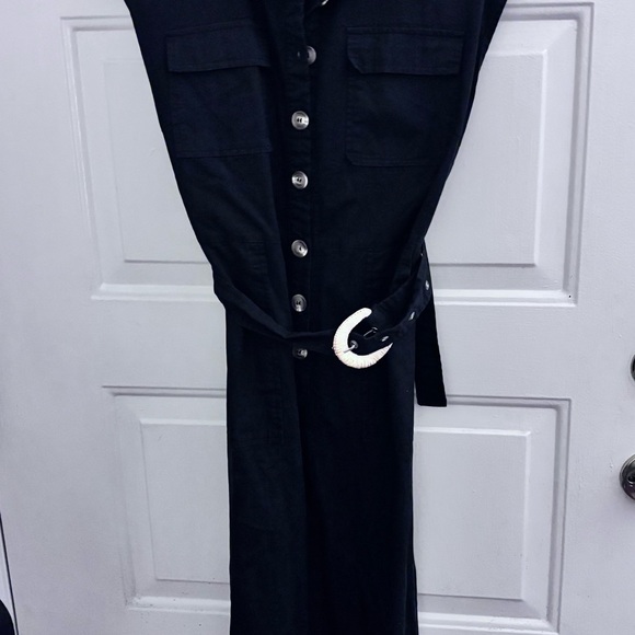 SHEIN Pants - SHEIN Black Button-Front Utility Jumpsuit with Western Belt